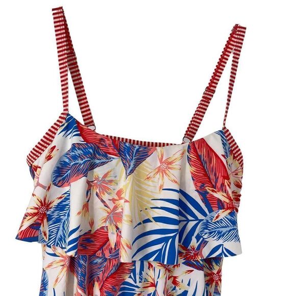 Tankini Swim Top Tiered Ruffle Beach House Womens Size 8 Tropical Multicolor Top - Picture 3 of 6